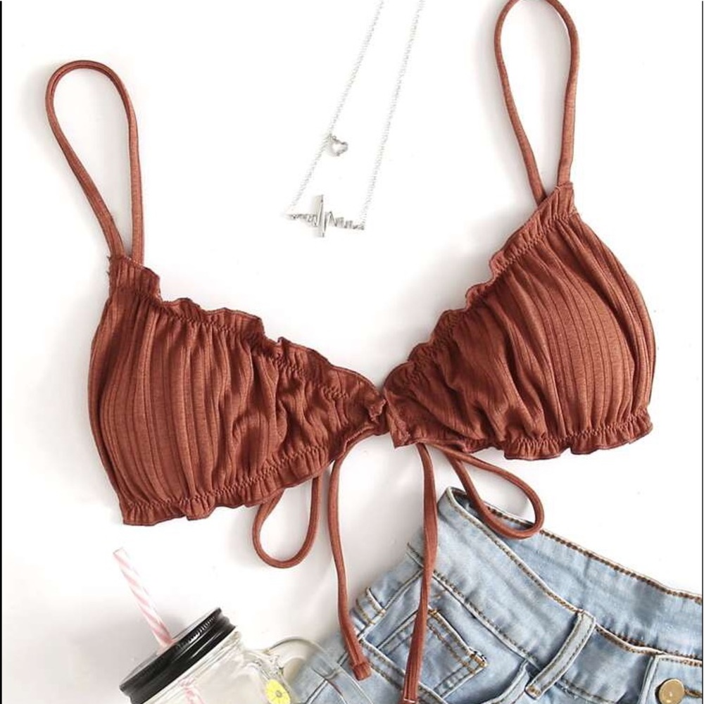 SHEIN burnt orange ruffle bikini top